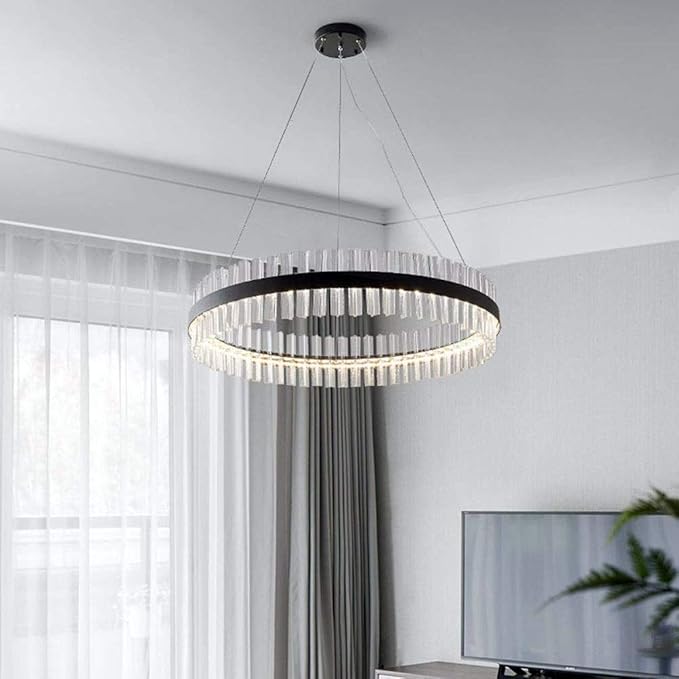 ICEY Round Crystal Black Border Pendant Light