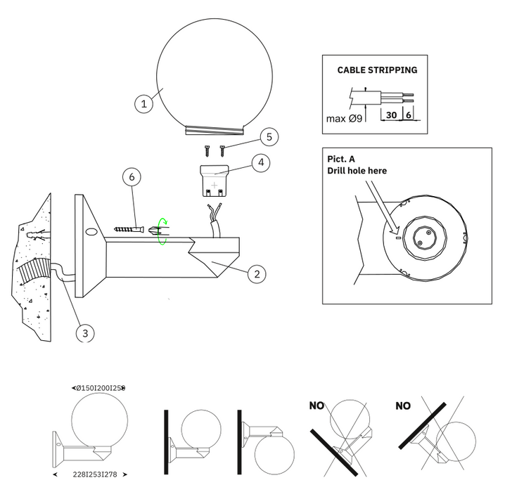 SU-F1303 Wall Mount Acrylic Globe 200mm