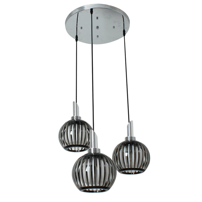 Bower 3 Heads Black Crystal Look Led Round Base Pendant Light