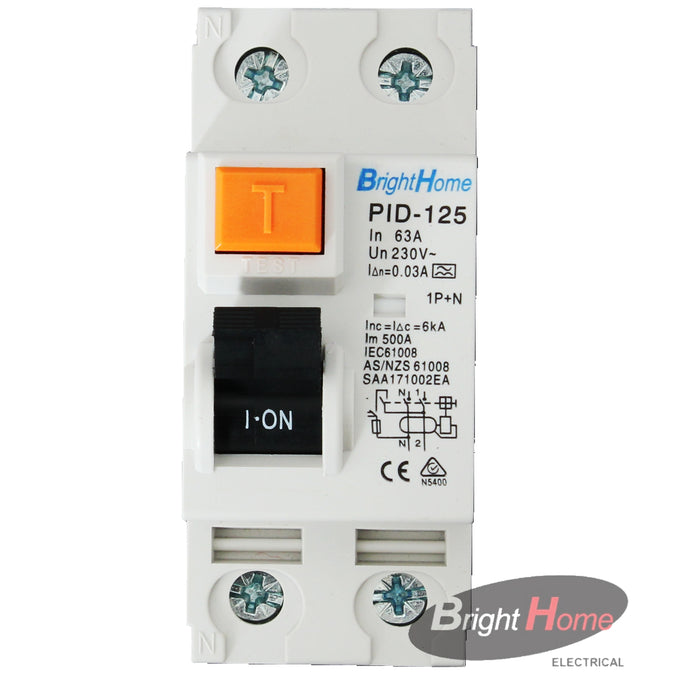 63A 2pole RCD TypeAC 230VAC 300ms/30mA 6KA