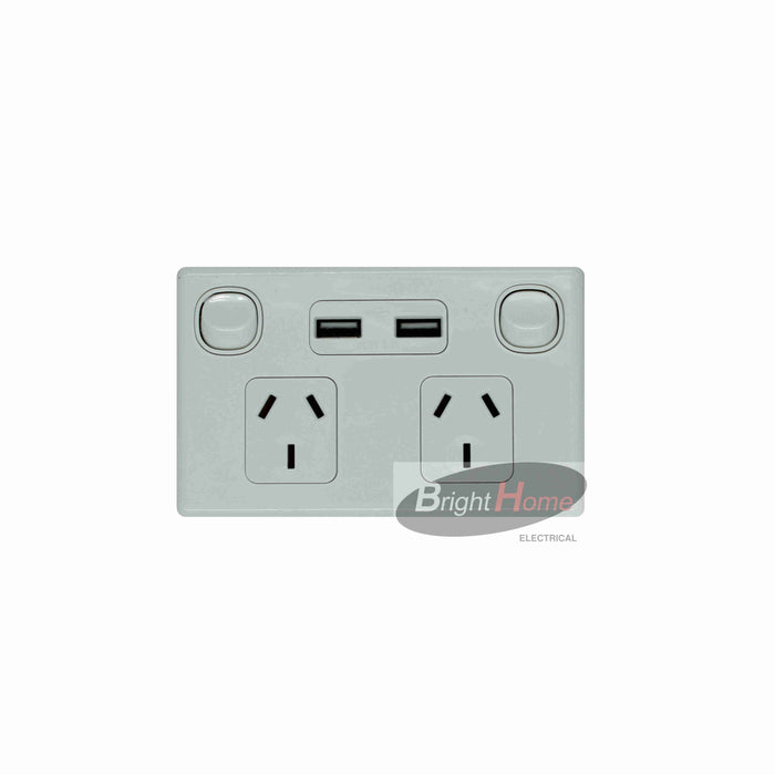 Double Power Point 10A with 2 USB port 3.1A total white