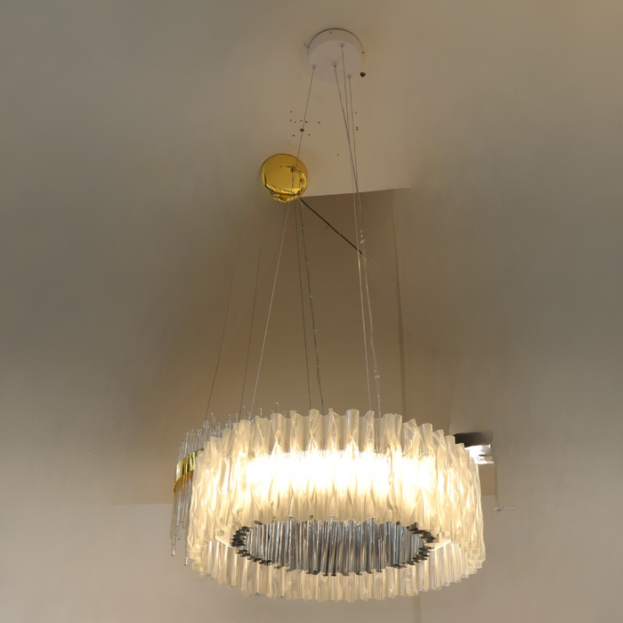 Pleated Clear Texture LED Acrylic Pendant Light Silver