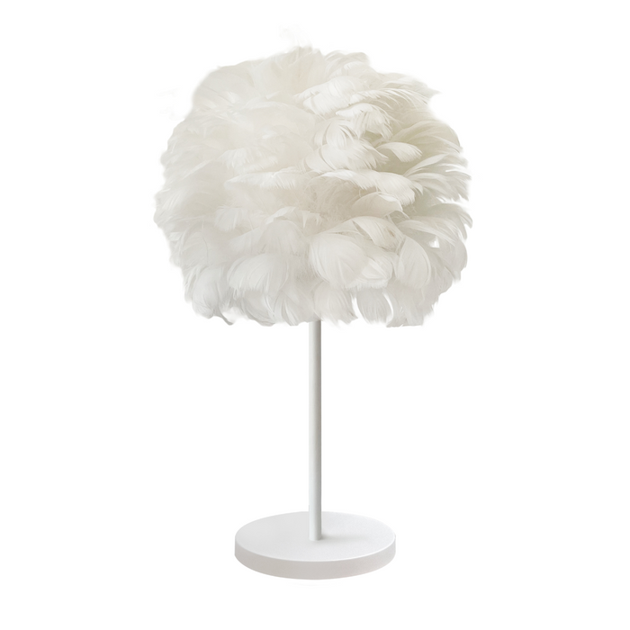 PLUMA White Table Lamp with Feather Shade – E27, 25W Max