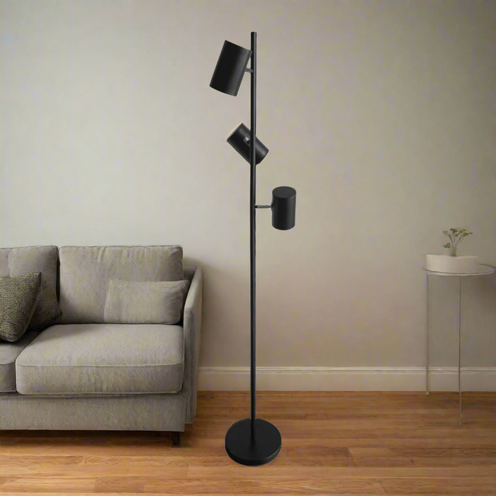 TRION Black Metal Floor Lamp – E14 × 3, 25W Max